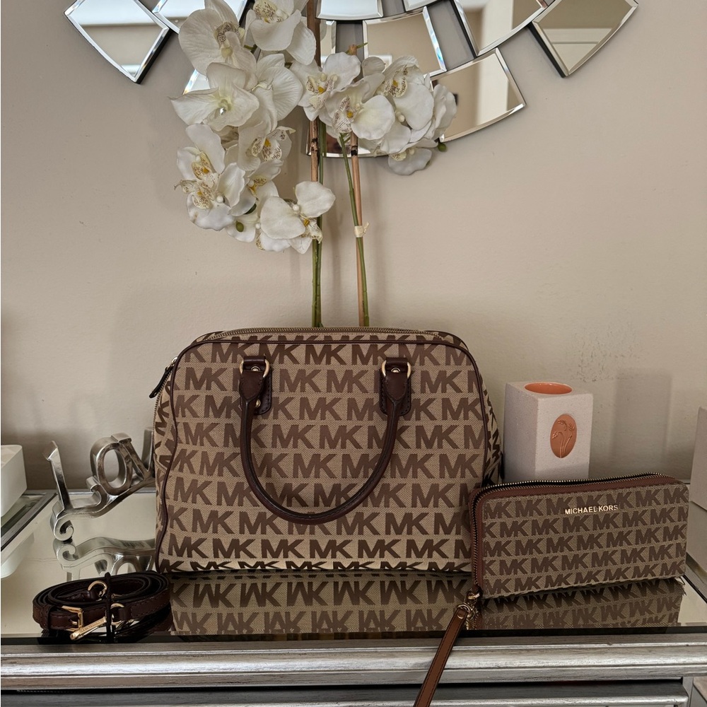 Michael Kors Brown Satchel with Signature Monogram